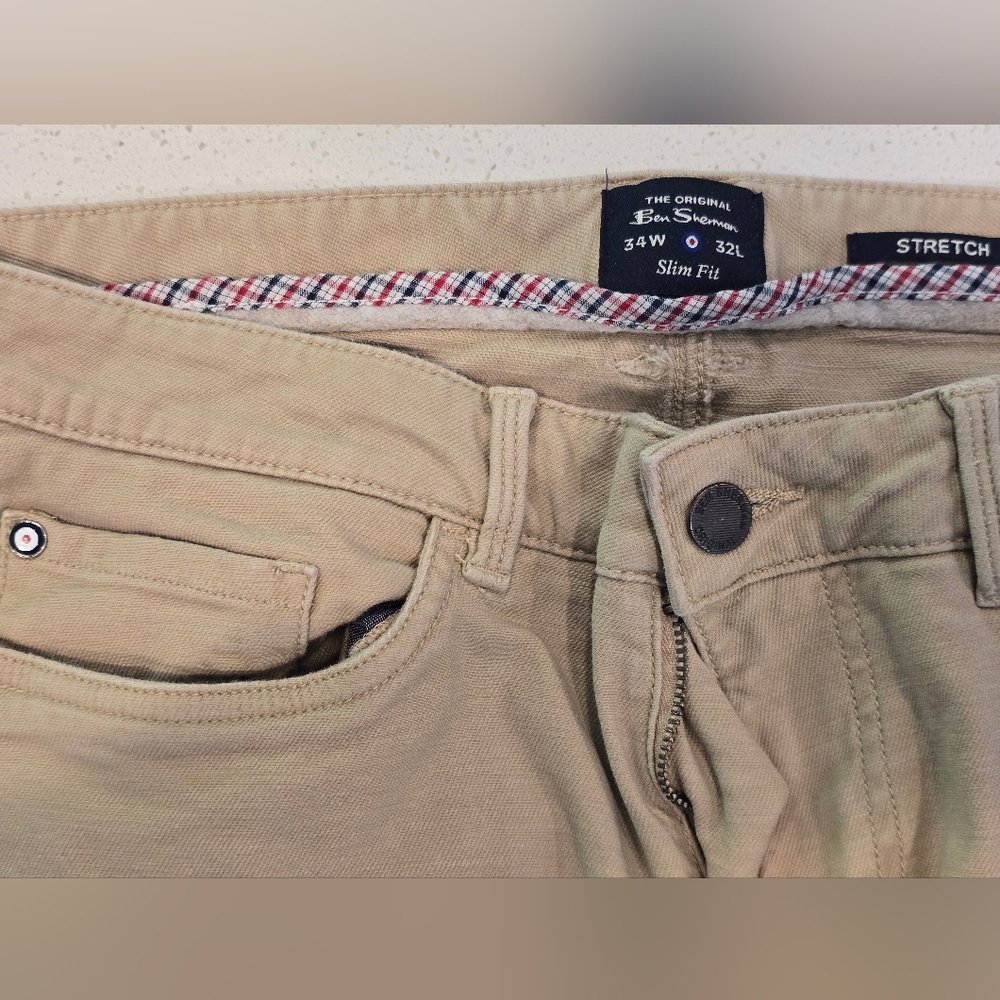 Tan / Biege / Khaki Ben Sherman Slim Fit Pants - Picture 2 of 7